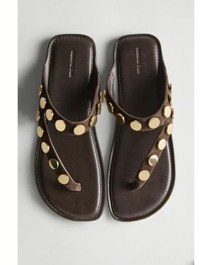 MASSIMO DUTTI Split Leather Sandals With Studs - Black