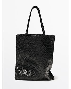 MASSIMO DUTTI Grote Gevlochten Nappa Leren Draagtas - Zwart