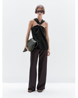 MASSIMO DUTTI Halter Top With Removable Brooch Detail - Black