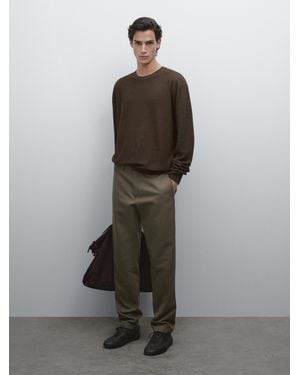 MASSIMO DUTTI Pantalón Tapered Fit Con Algodón - Verde