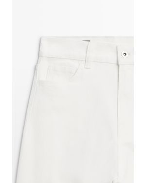 MASSIMO DUTTI Mid-Waist Capris With Turn-Up Hems - White