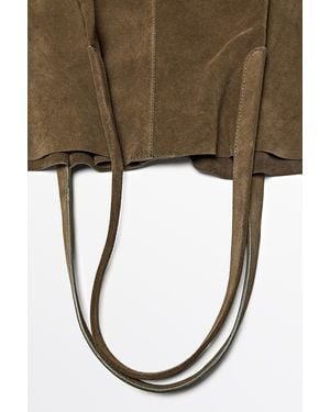 MASSIMO DUTTI Split Leather Tote Bag - Green