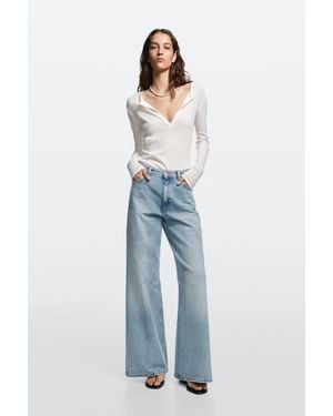 MASSIMO DUTTI High-Waist Palazzo Jeans - Blue