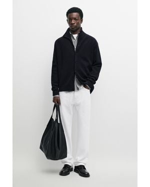 MASSIMO DUTTI Wool Blend Button Knit Cardigan - Black