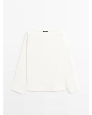 MASSIMO DUTTI Popeline Blouse Met Boothals - Wit