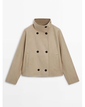 MASSIMO DUTTI Cropped Double-Faced Wool-Blend Double-Breasted Coat - Natural