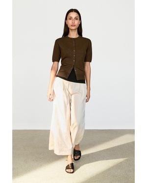MASSIMO DUTTI Short Sleeve Cardigan - Natural