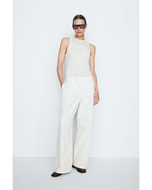 MASSIMO DUTTI Pleated Pants With Crossover Fastening Detail - White