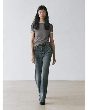 MASSIMO DUTTI Short Sleeve T-Shirt With Contrast Detail - Gray
