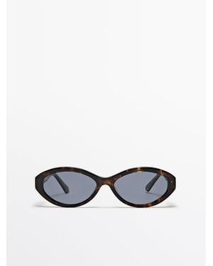 MASSIMO DUTTI Tortoiseshell-Effect Oval Sunglasses - White