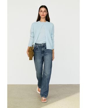 MASSIMO DUTTI 100% Cashmere Cropped Knit Cardigan - Blue