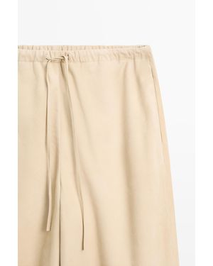 MASSIMO DUTTI Suede Leather Sarouel Pants - White
