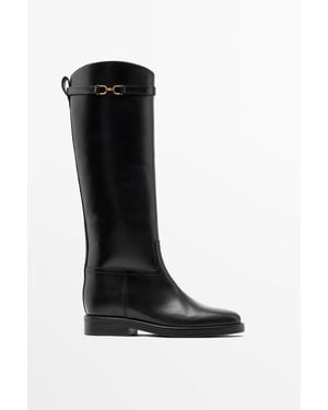 MASSIMO DUTTI Bottes Équestre En Cuir - Noir