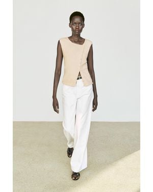 MASSIMO DUTTI Cotton-Blend Knit Top With Button Detail - White