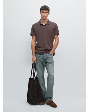 MASSIMO DUTTI Short Sleeve Polo Shirt With Placket Detail - Brown