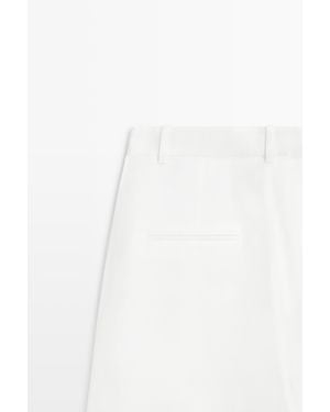 MASSIMO DUTTI Flowing Linen Blend Pants With Seams - White