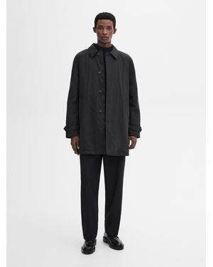 MASSIMO DUTTI Short Technical Fabric Trench Coat - Black