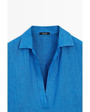 MASSIMO DUTTI 100% Linen Flowing Blouse - Blue