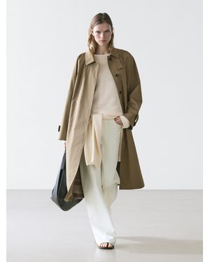 MASSIMO DUTTI 100% Cotton Trench Coat - White