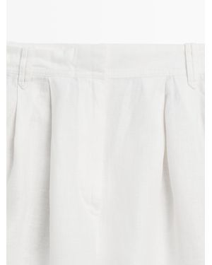MASSIMO DUTTI 100% Linen Short Bermuda Shorts With Pleats - White