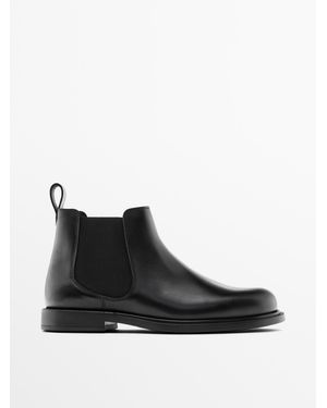MASSIMO DUTTI Nappa Enkellaars Met Elastische Inzet - Zwart