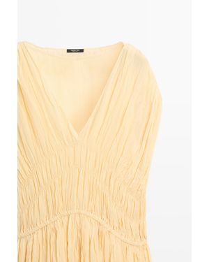 MASSIMO DUTTI Flowing Midi Dress With Gathers - Natural