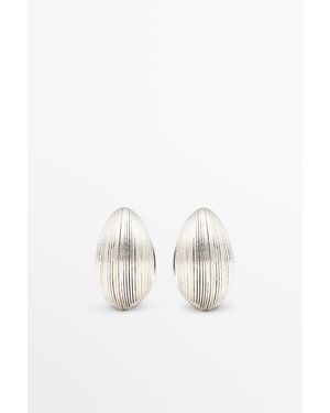 MASSIMO DUTTI Pinstriped Hoop Earrings - White