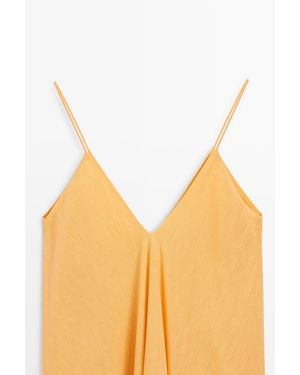 MASSIMO DUTTI Linen Blend Flowing V-Neck Dress - Orange