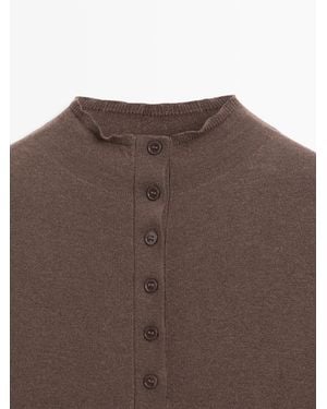 MASSIMO DUTTI Jersey Cuello Perkins Abotonado - Marrón