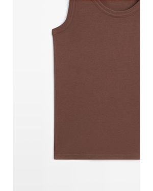 MASSIMO DUTTI 100% Cotton Sleeveless T-Shirt - Brown
