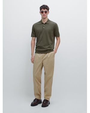 MASSIMO DUTTI 100% Cotton Knit Short Sleeve Polo Shirt - Green