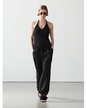 MASSIMO DUTTI Contrast Knit Halter Top - Black