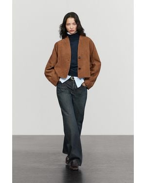 MASSIMO DUTTI Suede V-Neck Balloon Jacket - Brown
