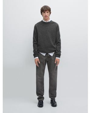 MASSIMO DUTTI Maglia Con Collo Rotondo 100% Lana - Grigio