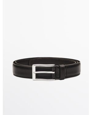 MASSIMO DUTTI Smart Nappa Leather Belt With Topstitching - Black
