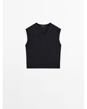 MASSIMO DUTTI Chaleco Corto Cuello Pico Con Lana - Negro