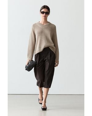 MASSIMO DUTTI Cotton Blend V-Neck Knit Sweater - Gray