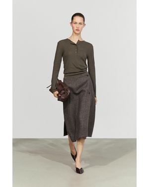 MASSIMO DUTTI Suede Wrap Midi Skirt With Button Detail - Grey