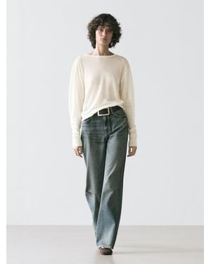 MASSIMO DUTTI Lightweight Wool Linen Blend T-Shirt - White