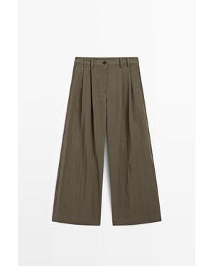 MASSIMO DUTTI Soepelvallende Wide Leg Technische Broek Met Plooien - Groen