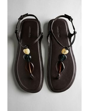 MASSIMO DUTTI Flat Slider Sandals With Stones - Black