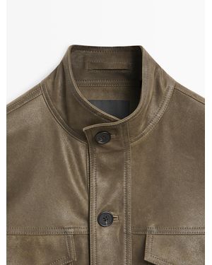 MASSIMO DUTTI Distressed Effect Goatskin Leather Jacket - Multicolour