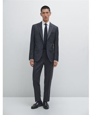 MASSIMO DUTTI Pantalón Traje 100% Lana - Azul