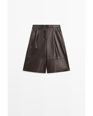 MASSIMO DUTTI Lange Nappa Leren Bermuda - Bruin