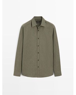MASSIMO DUTTI Regular Fit Gemêleerd Overhemd - Groen