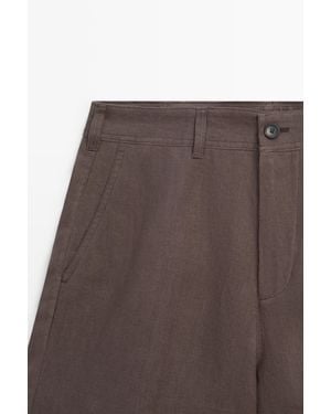 MASSIMO DUTTI 100% Linen Short Bermuda Shorts - Brown