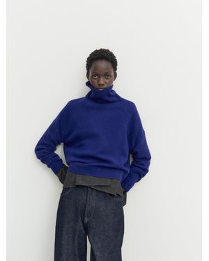 MASSIMO DUTTI Wool Blend High Neck Jumper - Blue