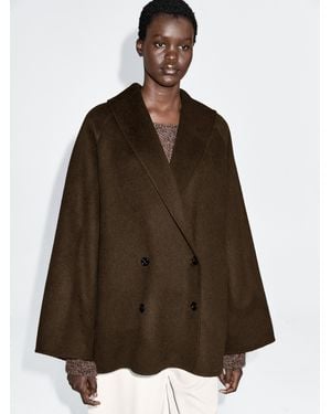 MASSIMO DUTTI Wool Blend Double-Breasted Coat With Tuxedo Collar - Brown