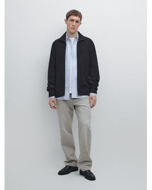 MASSIMO DUTTI Cotton Cable-Knit Cardigan With Zip - Blue