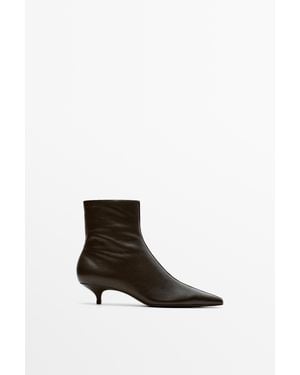 MASSIMO DUTTI Ankle Leather Low Heel - White